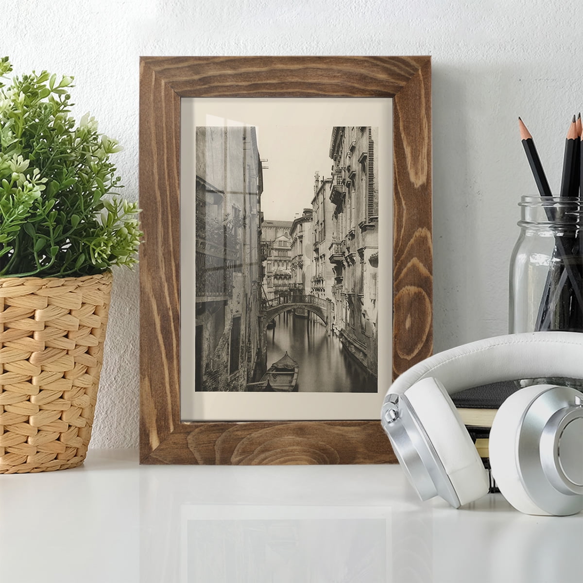 Vintage Views of Venice IV - Framed Print w/glass - Walnut