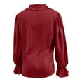 thumbnail image 5 of Tiweut Button Down Shirts for Women Elegant Satin Silk Long Puff Sleeve Lapel Solid Color Ladies Tops, 5 of 5