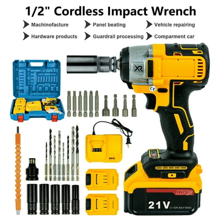 1/2" Cordless Electric Impact Wrench Brushless 21V Tool Set 680Nm w/ 2 Batteries