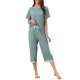 thumbnail image 2 of Conjunto de pijama para mujer INSPIRE CHIC, camisetas de manga corta con encaje y pantalones capri de modal, ropa de dormir para primavera y verano, talla M azul, 2 of 6