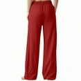 thumbnail image 5 of XFLWAM Women's Work Dress Pants High Waisted Wide Leg Linen Pants Casual Business Slacks Palazzo Trousers with Pockets Red XL, 5 of 9