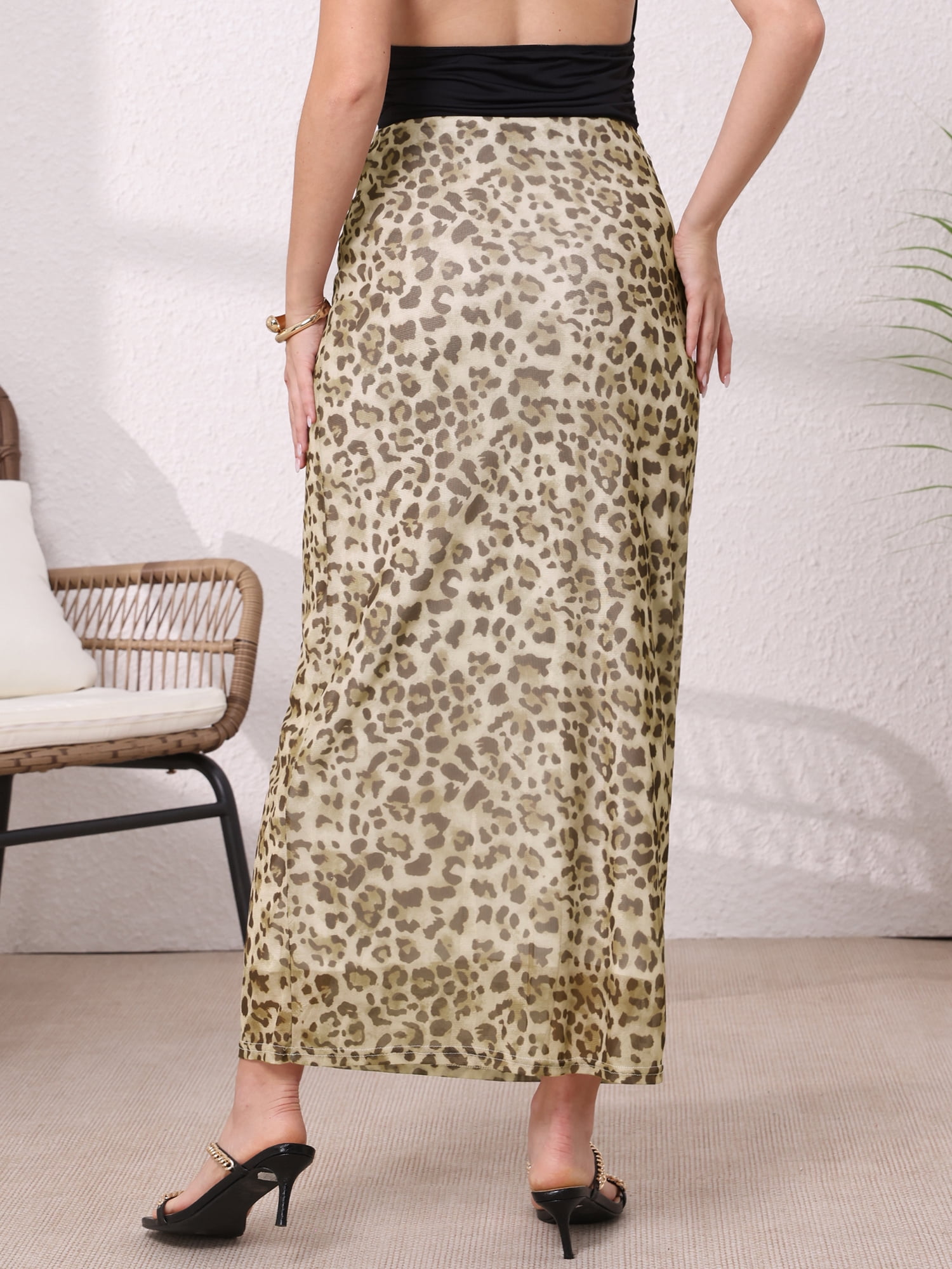 DARING DIVA Women's High Waisted Bodycon Y2k Slim Fit Trendy Large Brown Leopard