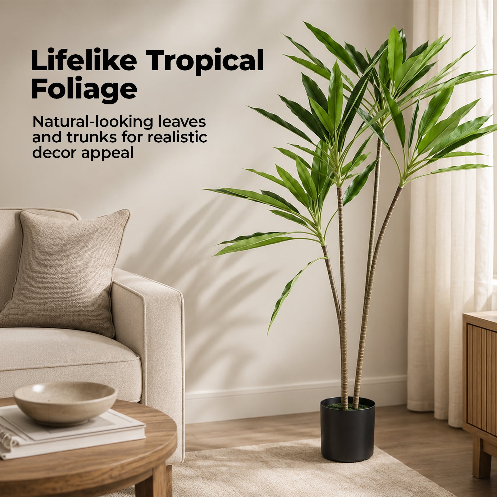 Alvantor 4.25ft Artificial Palm Tree with Realistic Leaves and Trunks for Indoor Outdoor Decor