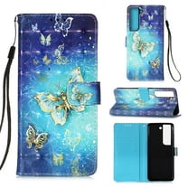 Feishell Wallet Case for Samsung Galaxy A14 5G,Shockproof Colorful Painted Pattern PU Leather Magnetic Clasp Flip Kickstand ID Credit Card Slots Slim Fit Phone Case Cover,Golden Butterfly
