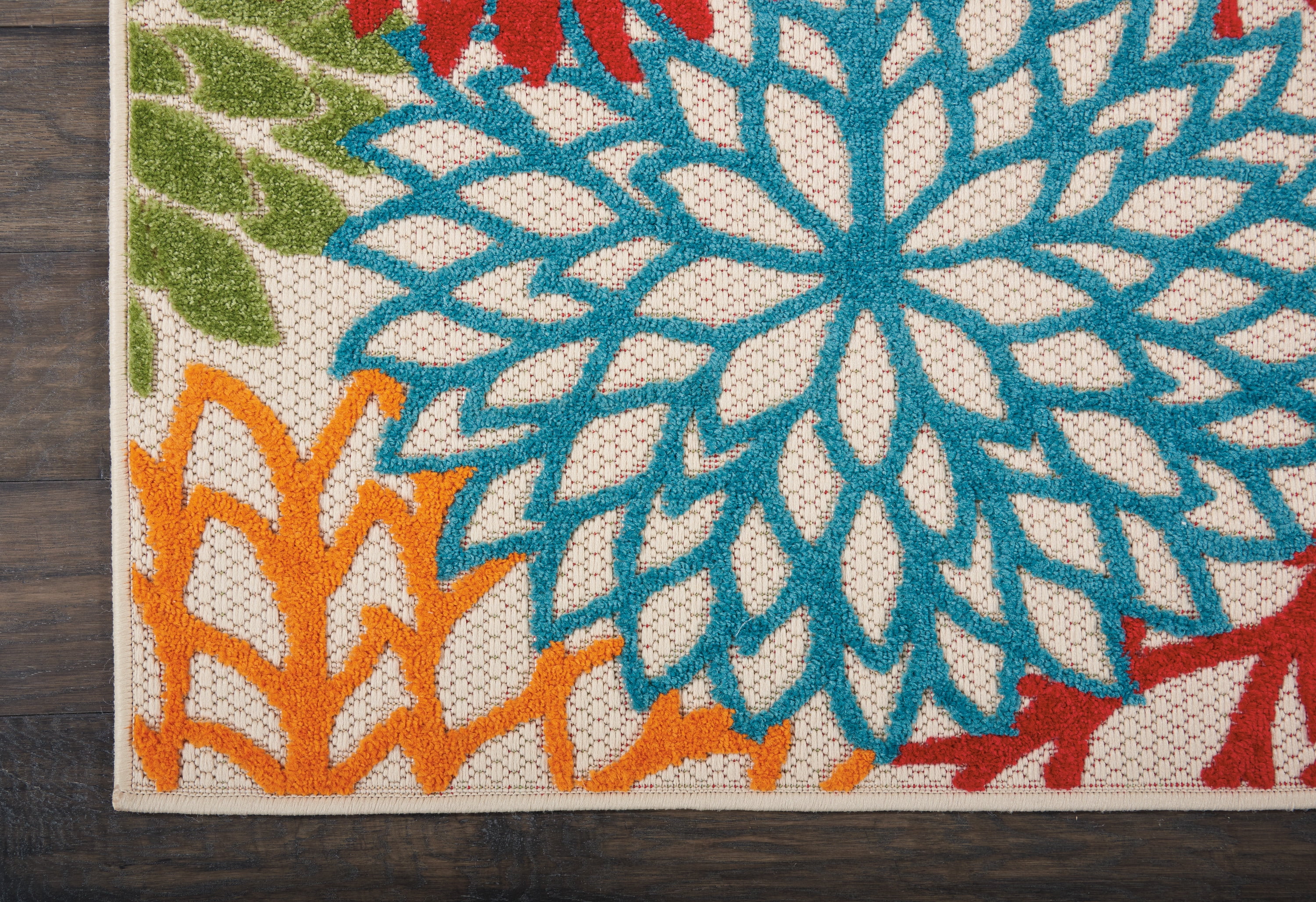 Nourison Tropical Oasis Indoor/Outdoor Modern Floral Green 2'3" x 12' Area Rug, (12' Runner)