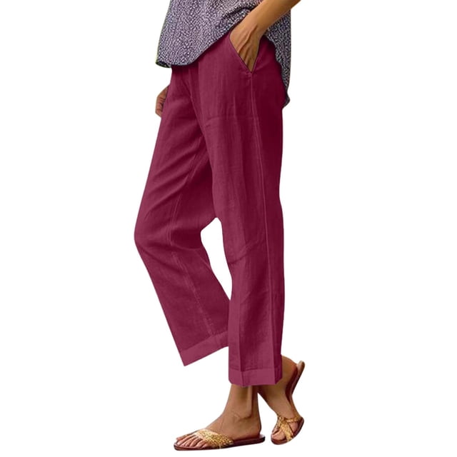 Pantalones casuales SCZ de bolsillo recto con cintura elástica suelta color púrpura 4XL