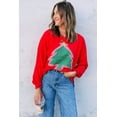 thumbnail image 6 of Women's Fiery Red Plaid Drop Shoulder Sweatshirt with Christmas Tree Patches – Casual Daily Wear for Fall Comfort, XL, 6 of 6