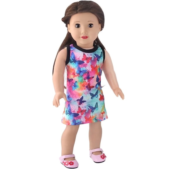A-Waroom 1Pcs Doll Dress for 17 inch Doll Butterfly Print Doll Dress Summer Daily Doll Accessories Doll Clothes Party Dress for 43 CM Doll