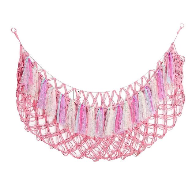 Hamaca de peluche PENGJJMXG organizador de juguetes macramé bohemio rosa