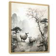 thumbnail image 2 of Designart "Oriental Design Gentle Lamb Sketch I" Asian Floater Framed Wall Art Print, 2 of 7