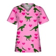 thumbnail image 1 of TIMIFIS Hauts de Sarrau de la Saint-Valentin pour Femmes Imprimés Uniforme de Travail à Manches Courtes Col en V Blouse T-shirt de Travail avec Poches pring, 1 of 2
