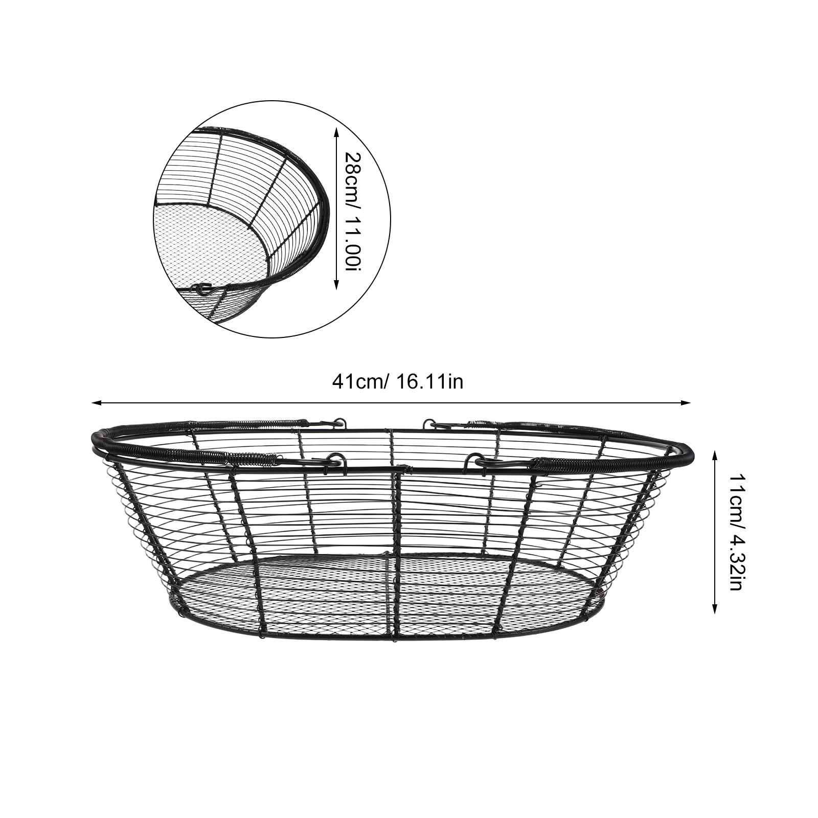 BESTYASH Black Metal Wire Basket with Handles for Kitchen Storage Mesh Design for Fruits and Snacks
