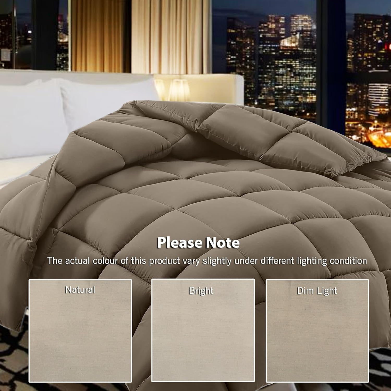 100% Cotton All Season Down Alternative 1pc Box Stitched Comforter, Duvet Insert Cover, Pattern Solid Taupe Color Super King (120"x120") Size Machine Washable Lightweight