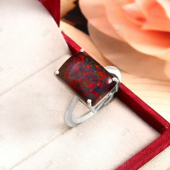925 Sterling Silver & Black Opal Gemstone Engagement Ring Unique Statement Gothic Jewelry Gift for Her 3