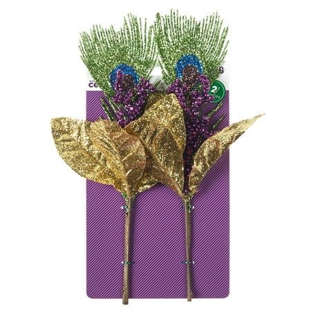 Way To Celebrate Mardi Gras Glittery Feather Picks, 2 Count