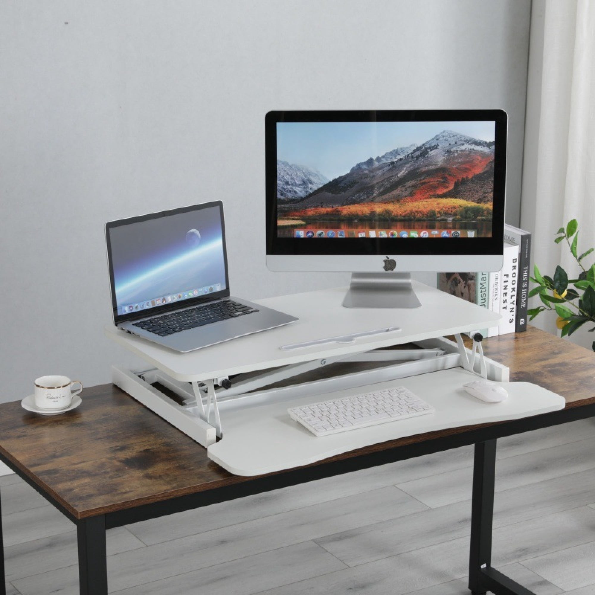 Leumius 32" Desk Converter,Home Office Height Adjustable Standing Desk Converter,Dual Monitor and Laptop Workstation with Wide Keyboard Tray,