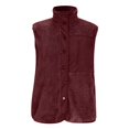 thumbnail image 4 of Women's Sleeveless Faux Fur Vest, Stand Collar Patchwork Jacket, Lightweight Fleece Vest with 3 Pockets, Casual Commute Vest, Button Front Vest Wine M, 4 of 5