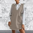 thumbnail image 2 of RMGVDSD Womens Sweater Vest Dress Knitted Pullovers Sweaters V Neck Tank Sweater Dress With Pockets Sleeveless Vests Solid Color Trendy Pullover Sweater Top /Beige, 2 of 5