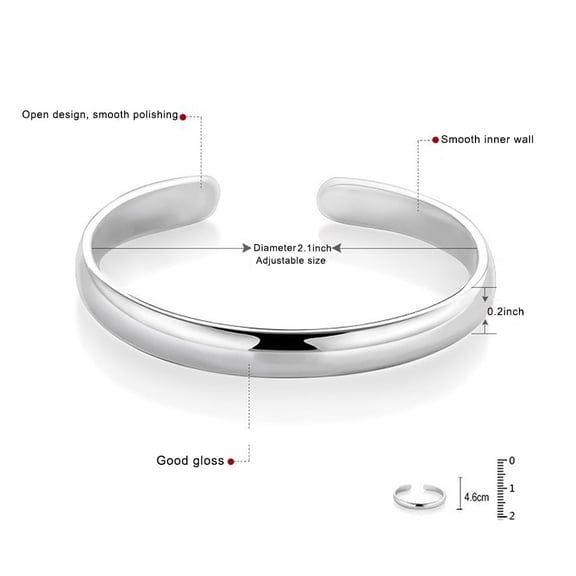 Women Solid 925 Sterling Silver Bangle Adjustable Opening Bracelet Girls Jewelry Birthday Gift