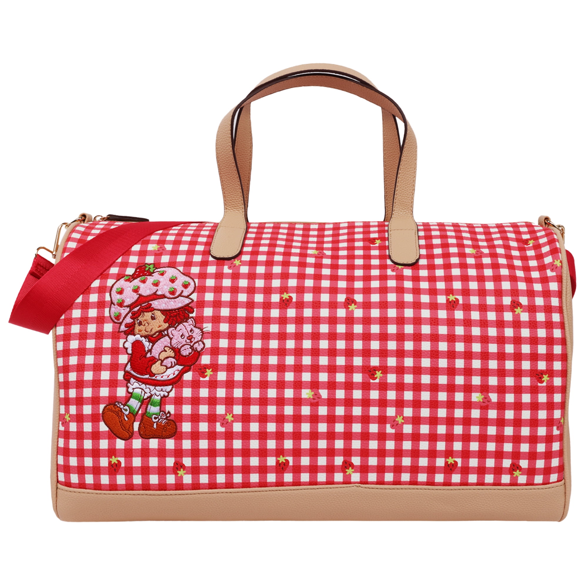 Strawberry Shortcake Weekender Duffel Bag, Vintage Travel Tote for Women, Red Gingham