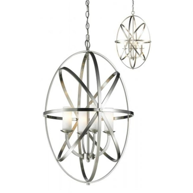Pendentif 4 Lumières en Verre d'Acier Nickelé Brossé