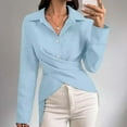 thumbnail image 2 of YUGYXL Womens Button Down Shirts Fashion Crisscross Front Lapel Tops Slim Fit Plain V Neck Shirts Asymetrical Work Blouses Light Blue XXL, 2 of 6