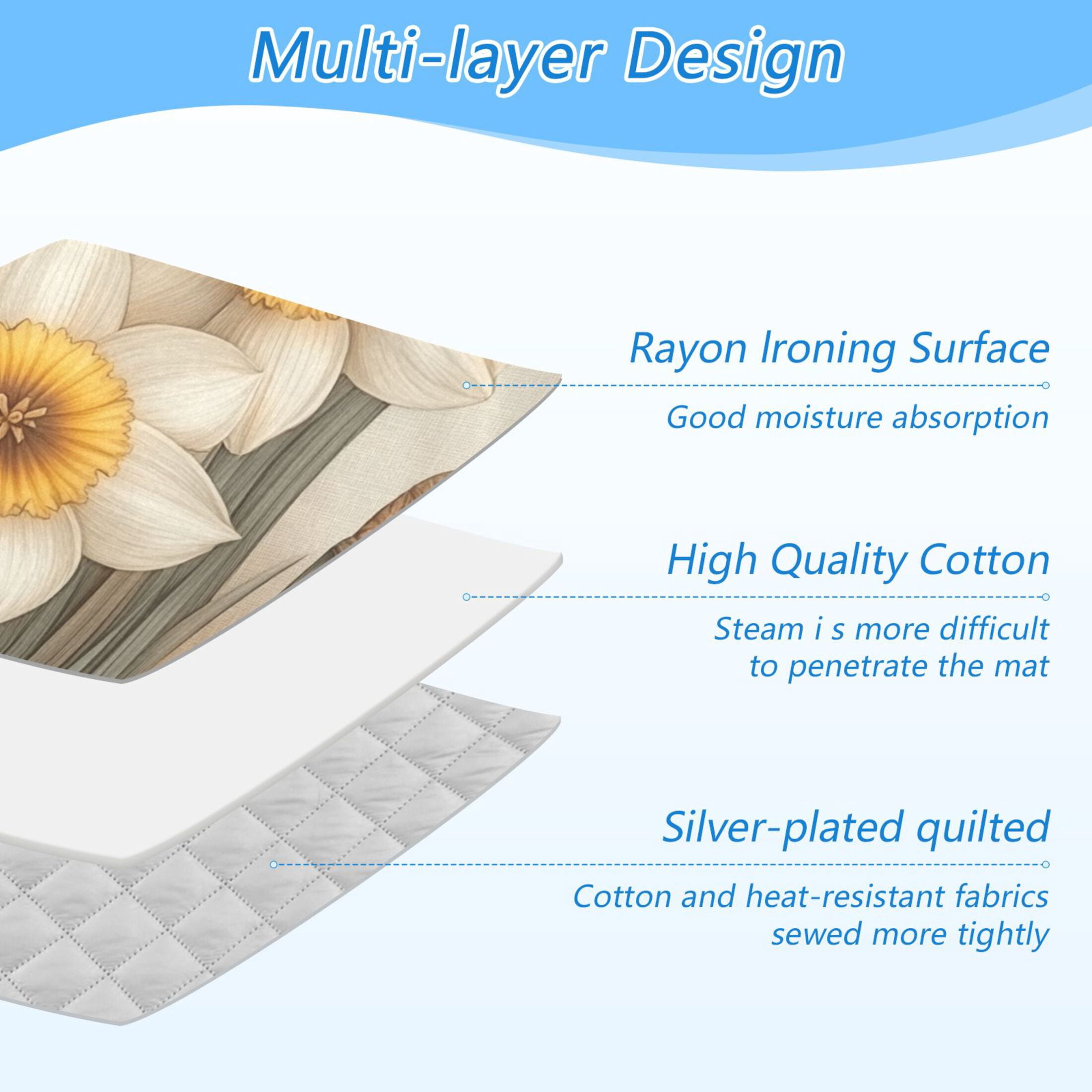 Beige Daffodils Art Ironing Mat Blanket for Table Top Travel Portable Ironing Board Pad 47.2x27.6 Inch