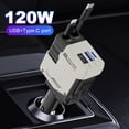 thumbnail image 3 of Adaptador Mechero Coche Cargador 120W 4 en 1 USB Retráctil Tipo C () Blanco, 3 of 9