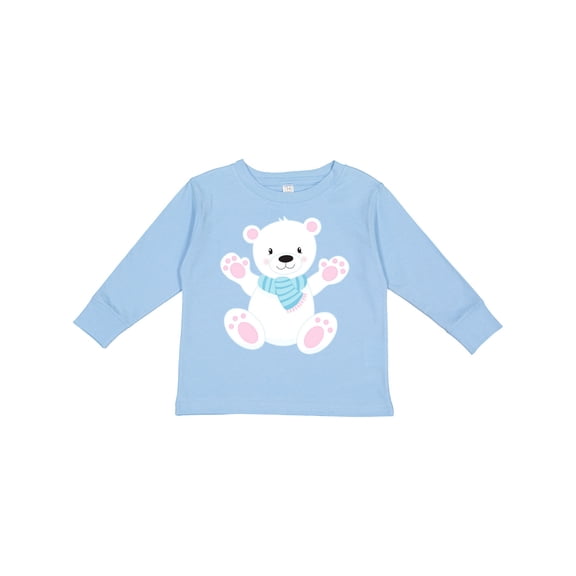 Inktastic Polar Bear, White Bear, Cute Bear, Bear with Scarf Boys or Girls Long Sleeve Toddler T-Shirt