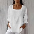 thumbnail image 4 of Women's Solid V-Neck Long Sleeve Casual Top with Three-Quarter Sleeve, 4 of 9