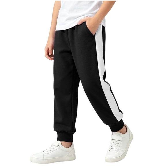 Gaxelrn Boys 100% Cotton Knit Jogger Pants, Pull-On Elastic Waist Side Stripe Casual Pants for Kidss and Kids Ages 1-15,Size 7-8 T
