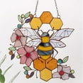 thumbnail image 2 of Stained Glass Bee and Floral Suncatcher, Handcrafted Hanging Window Art, Vibrant Honeycomb Design, 12x10 Inches, 2 of 3