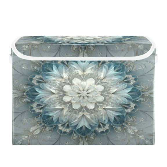 Large Collapsible Storage Box Flip Lid Fabric Decorative Organizer Container Basket with Handles 16.5×12.6×11.8in Swirls Of Light Blue