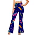 thumbnail image 1 of Pantalons Évasés Taille Haute pour Femmes Mardi Violet Vert Jaune (3), 1 of 4