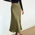 thumbnail image 1 of Extra Savings,Women's Solid Color High Waist Half Skirt Fall Elastic Waist Comfortable Midi Skirt for Lightweight, Simple Style Effortlessly Chic|100%Polyester,Green,Sopatenor, 1 of 9