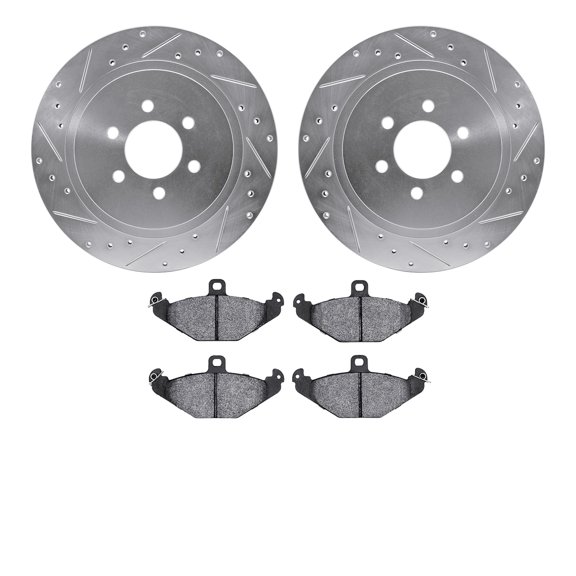 Dynamic Friction Company Rear Brake Rotors-Drilled and Slotted-Silver with 5000 Advanced Brake Pads 7502-40127