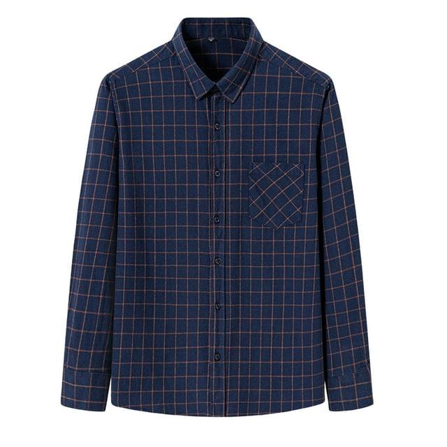 XDZJLR Men Shirts Long Sleeved Pure Wool Plaid Plus Size Fashion Tops