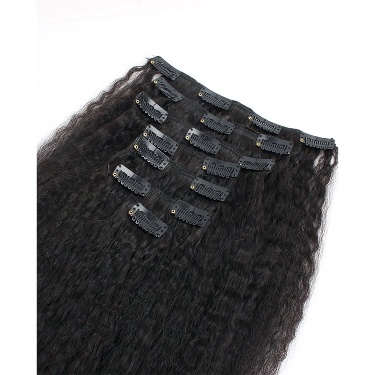 Kinky Straight Clip in Hair Extensions Synthetic Black 14 Inch 7 Pcs Black Kinky Straight Clip In Hair Extensions - 14 Inch  main image 4