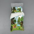 thumbnail image 2 of Cartoon Duvet Cover Set, Fairy Wandering Forest Friends Pine Trees Fox Rabbit Birds, Bedding Set with Shams and Fitted Sheet, 3 Sizes, by Ambesonne, 2 of 3