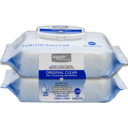 (2 pack) (2 Pack) Equate Beauty Original Clean Makeup Remover Wipes, 2 packs of 60 (120ct)
