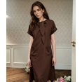 thumbnail image 6 of Women'S Elegant Short Sleeve Ribbon Pocket Flared Maxi Dress Casual Loose Fit Summer Dress Brown L, 6 of 7