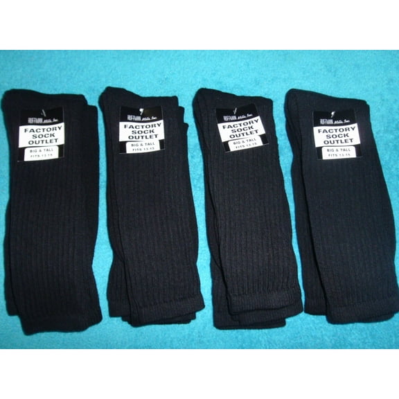 Big & Tall Crew Socks 12 Pr Black Size EX Large 1st Quality For Shoe Sizes 13-15