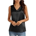 thumbnail image 6 of Women's Silk Satin Camisole Tank Tops V Neck Pleated Dressy Casual Sleeveless Blouses Summer Business Work Shirt Black M, 6 of 8