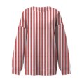 thumbnail image 3 of Women's Vertical Stripe Round Neck Loose Fit Hoodless Sweatshirt, Casual Long Sleeve Pullover Top with Soft Comfort Fabric for Spring Autumn Season, Daily Wear, Beach Outings and Street Fashion Red, 3 of 3
