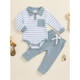 thumbnail image 2 of Nygoyerh Baby Boys 2PCS Fall Pants Set Long Sleeve Striped Romper with Pants Fall Outfit Newborn Infant Clothing for 0M-18M, 2 of 7