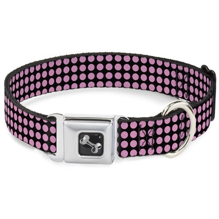 Buckle-Down Pet Collar Dog Collar Metal Seatbelt Buckle Mini Polka Dots Black Pink 13 to 17 Inches 1.5 Inch Wide