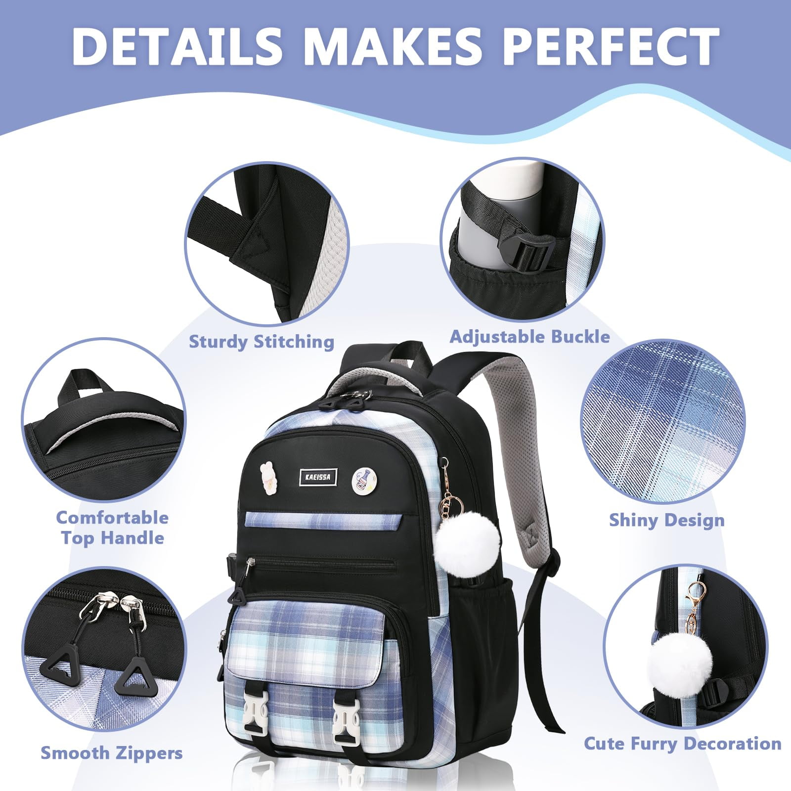 Soda Candy Girls Backpacks for School Kawaii Large Bookbag with Multiple Compartments Lightweight Casual Daypack for Teen Girls Primary Elementary Middle School College, Age 6-14, Black