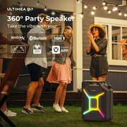ULTIMEA Go 360° Party Speaker, 300W Peak Power, Bluetooth 5.4, App Control, Dual Wireless Microphone Support,Ultimea Go