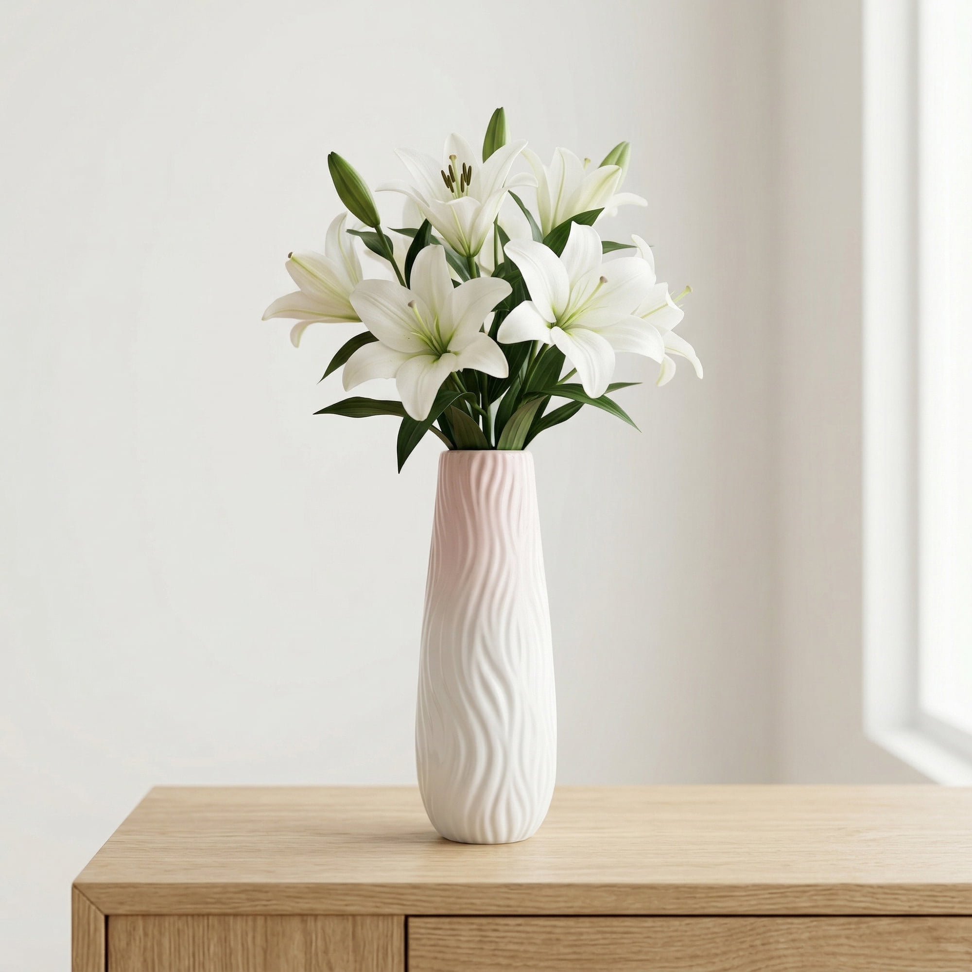 Unique Bargains Tall Ceramic Pleated Geometric Centerpieces White 3.7"L x 3.7"W x 9.8"H