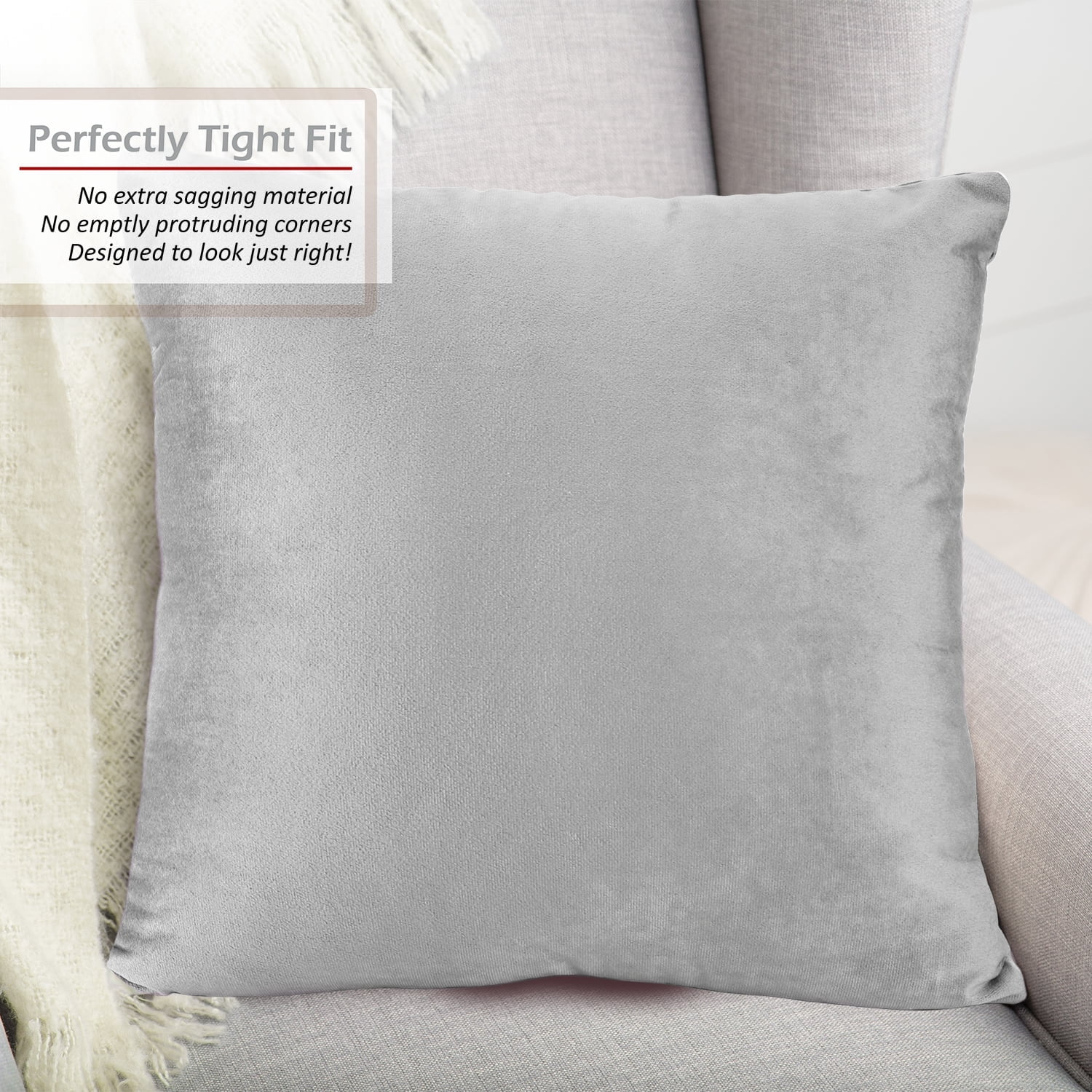Ryan Soft Short Plush Metallic Pillow Covers Set of 4, 18x18 Inches Solid Square Decorative Cushion Covers for Living Room, Modern Silver Color, Soft Touch Plush Fabric, Sleek Minimal Home Decor